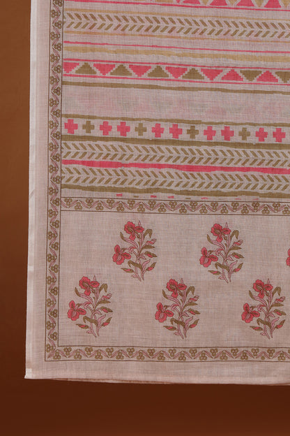 Taupe Beige Printed Dupatta with Lace Detail