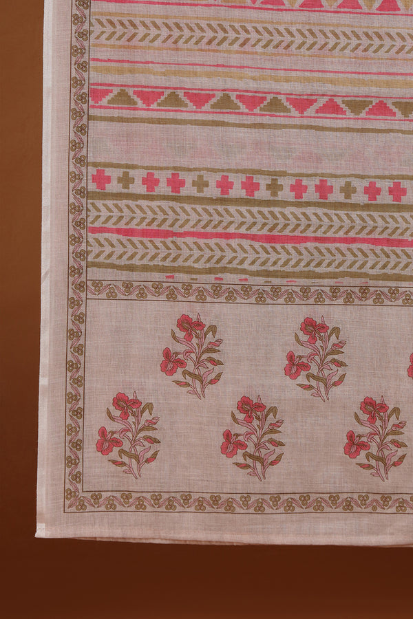 Taupe Beige Printed Dupatta with Lace Detail