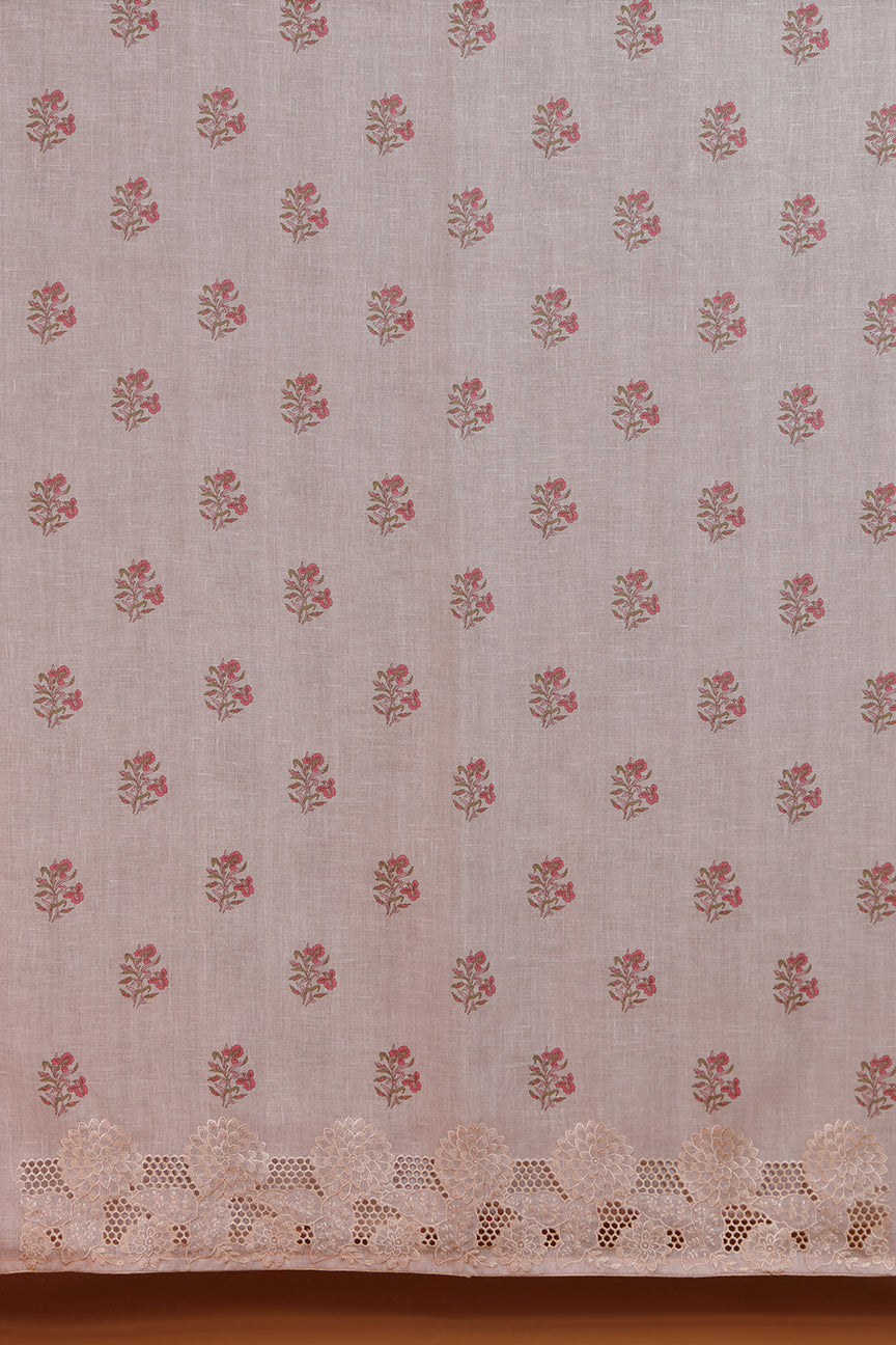 Taupe Beige Printed Dupatta with Lace Detail