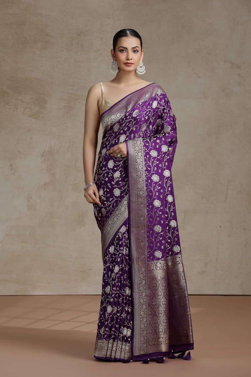Purple Dola Silk Saree with Woven Detailing
