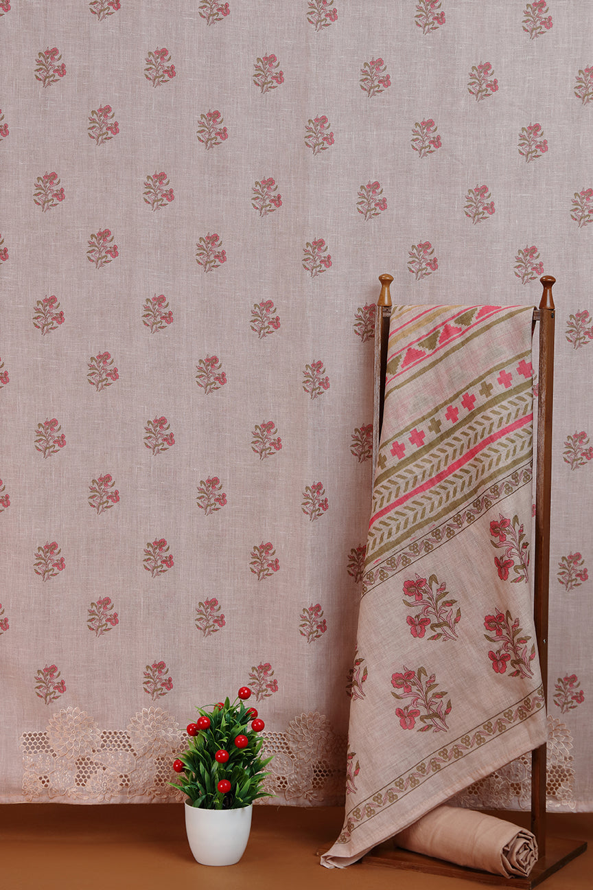 Taupe Beige Printed Dupatta with Lace Detail