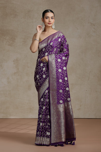 Purple Dola Silk Saree with Woven Detailing