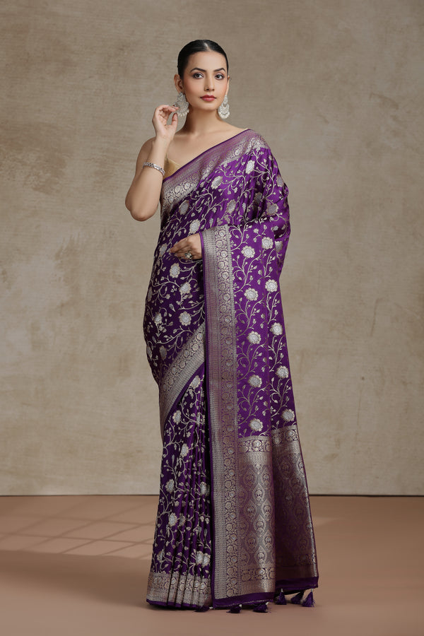 Purple Dola Silk Saree with Woven Detailing
