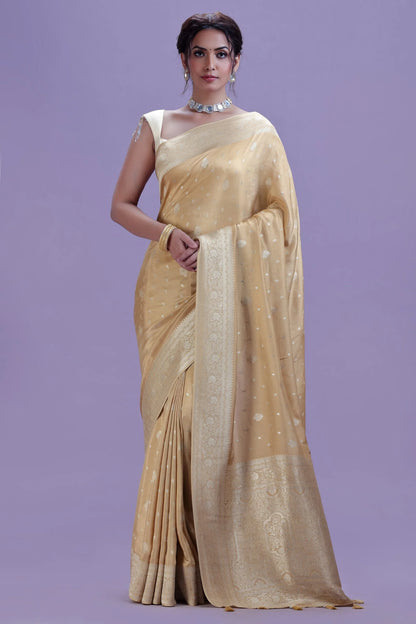 Elegant Beige Dola Silk Saree with Unstitched Blouse