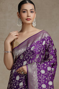Purple Dola Silk Saree with Woven Detailing