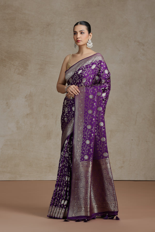 Purple Dola Silk Saree with Woven Detailing