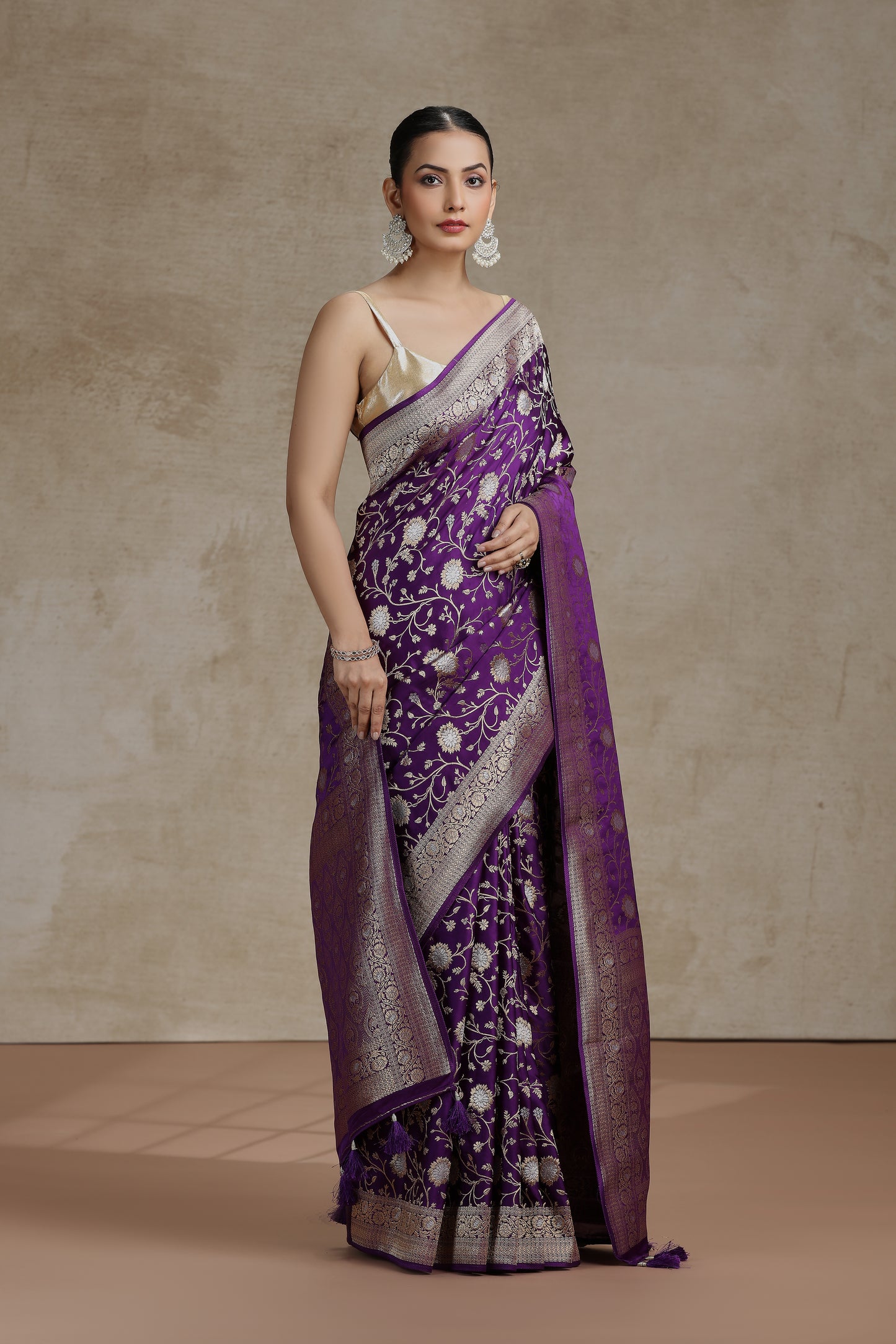 Purple Dola Silk Saree with Woven Detailing
