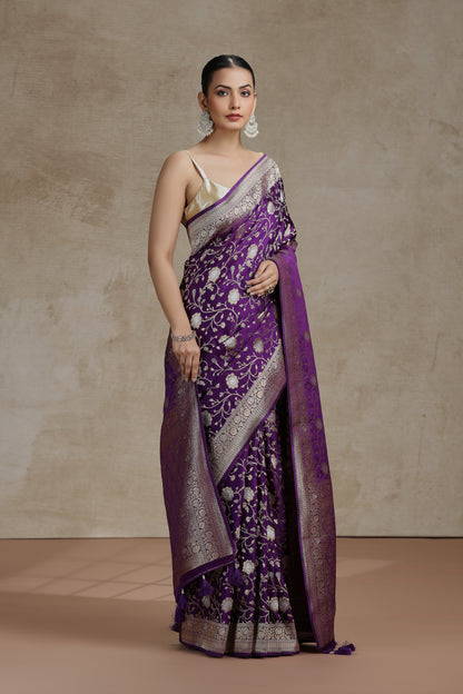 Purple Dola Silk Saree with Woven Detailing