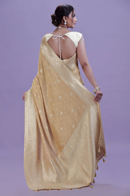 Elegant Beige Dola Silk Saree with Unstitched Blouse