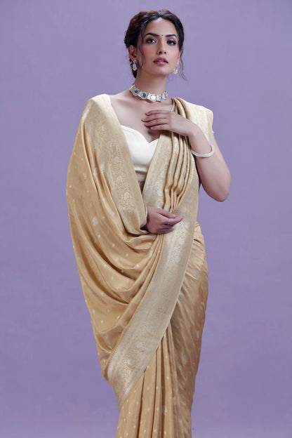 Elegant Beige Dola Silk Saree with Unstitched Blouse