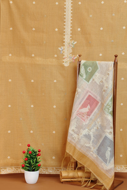 Mustard Brown Embroidered Panel Kurta Fabric