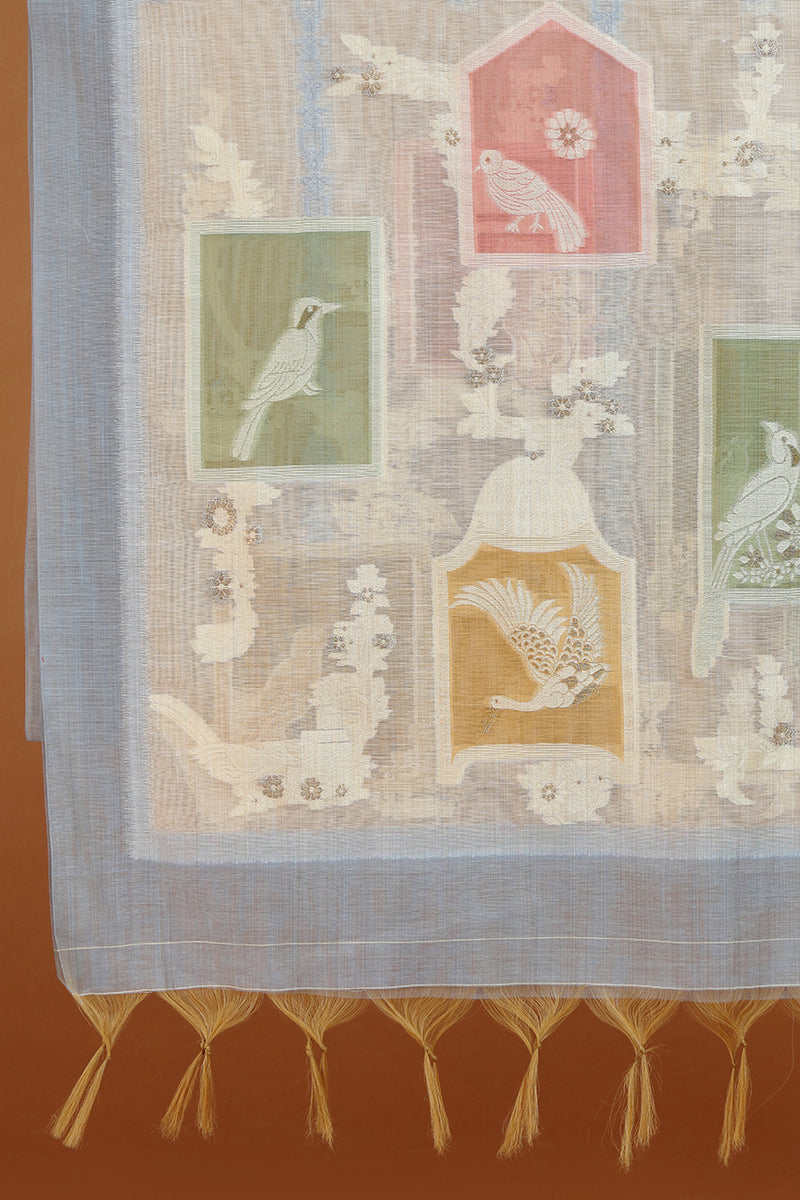 Grey Embroidered Panel Kurta Fabric