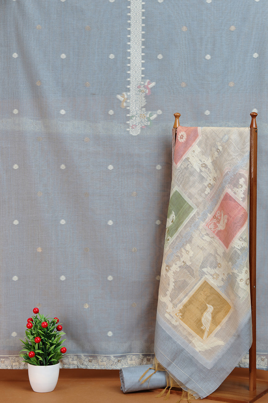 Grey Embroidered Panel Kurta Fabric