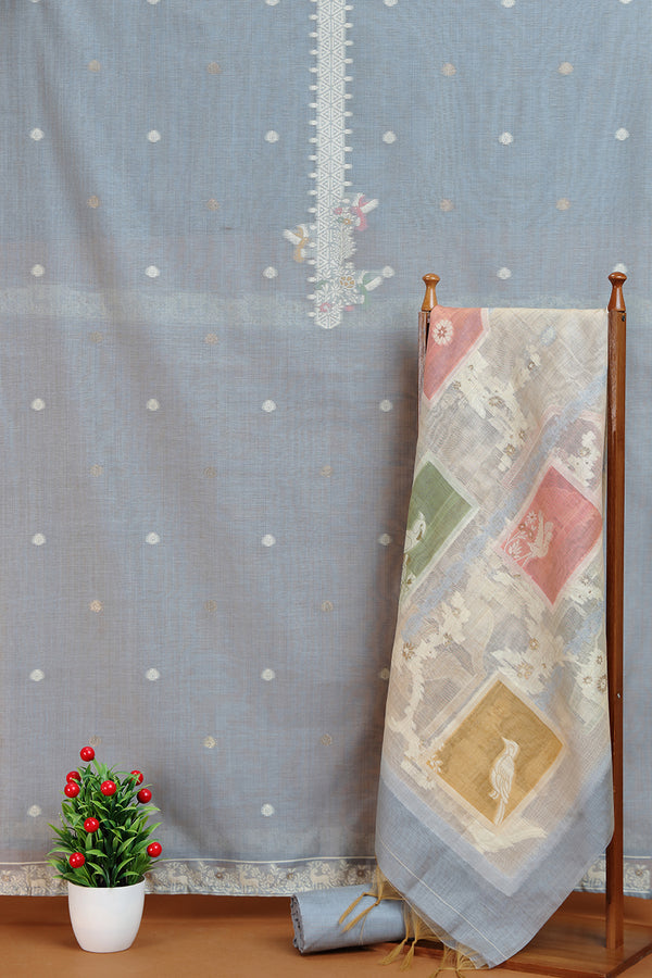 Grey Embroidered Panel Kurta Fabric