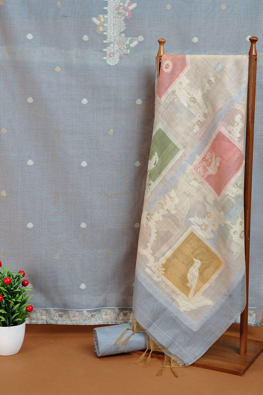 Grey Embroidered Panel Kurta Fabric