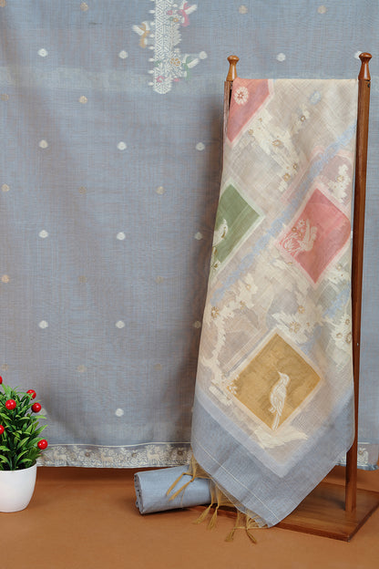 Grey Embroidered Panel Kurta Fabric