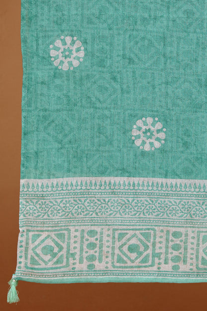 Green Floral Embroidered kurta with Lace Borders