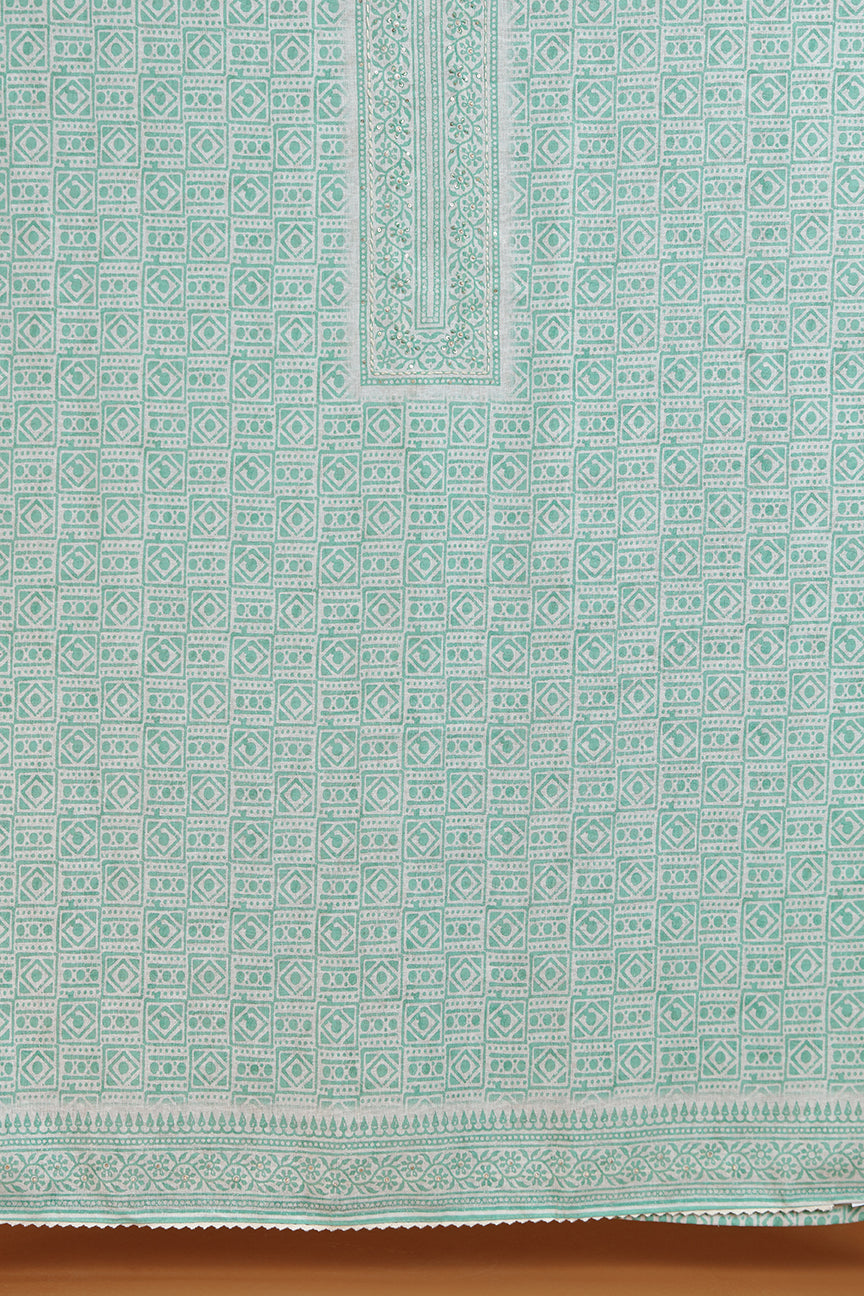 Green Floral Embroidered kurta with Lace Borders