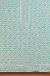 Green Floral Embroidered kurta with Lace Borders