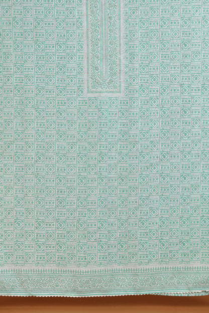 Green Floral Embroidered kurta with Lace Borders