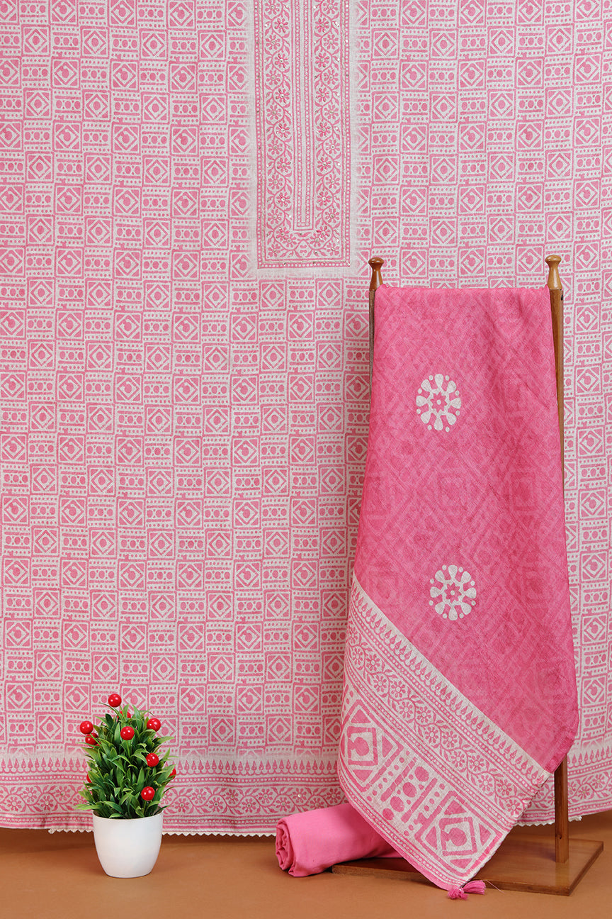 Soft Pink Floral Embroidered outfit with Lace Detailing