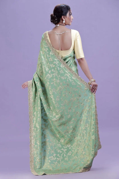 Sage Green Dola Silk Saree with Unstitched Blouse