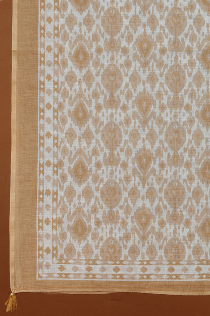 Beige Printed Dupatta with Golden Border