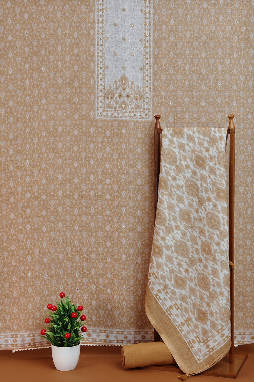 Beige Printed Dupatta with Golden Border