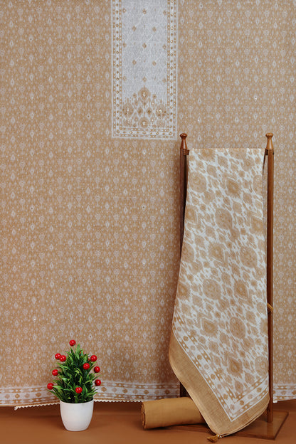 Beige Printed Dupatta with Golden Border