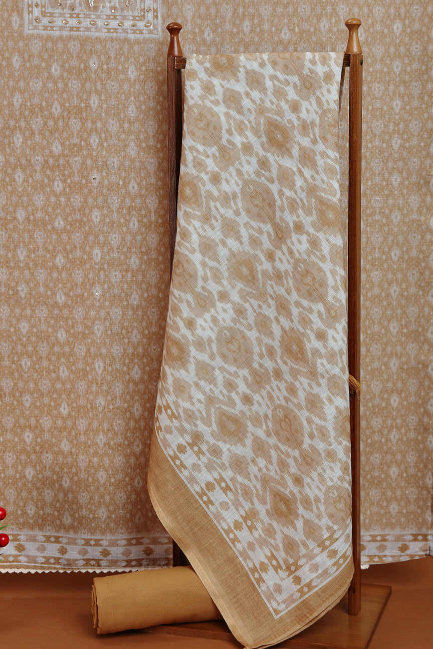 Beige Printed Dupatta with Golden Border