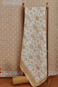 Beige Printed Dupatta with Golden Border