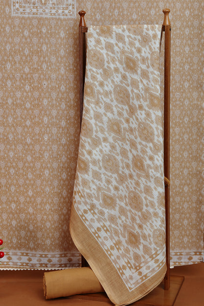 Beige Printed Dupatta with Golden Border