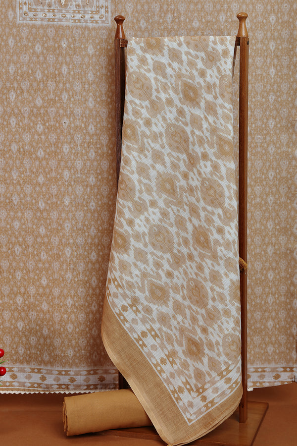 Beige Printed Dupatta with Golden Border