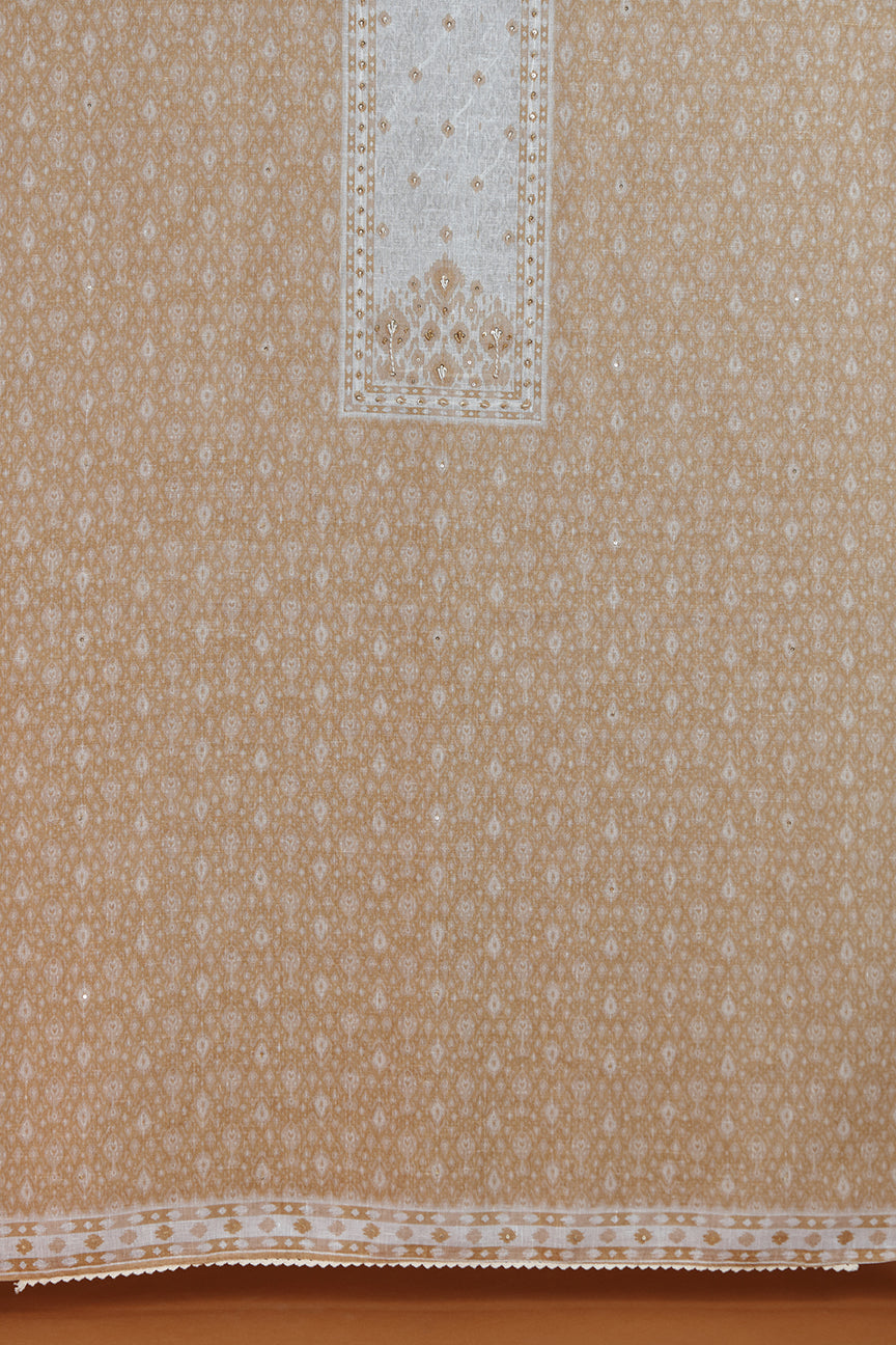 Beige Printed Dupatta with Golden Border