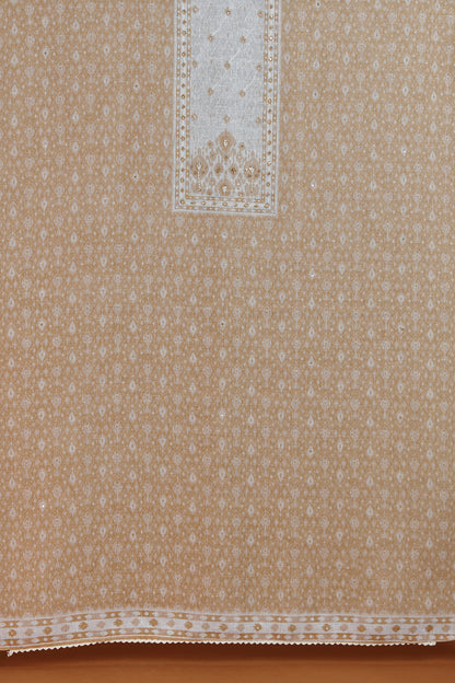 Beige Printed Dupatta with Golden Border