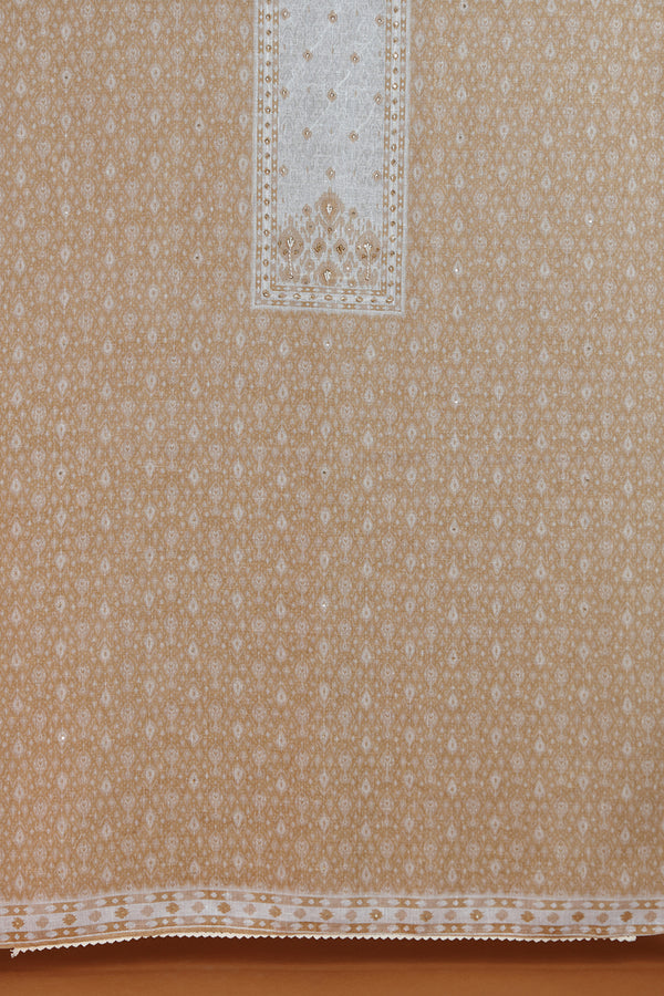 Beige Printed Dupatta with Golden Border