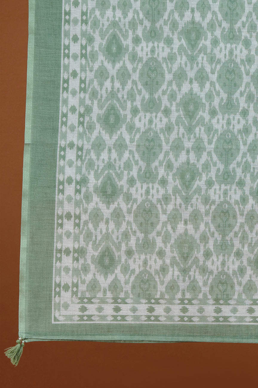 Olive Green Printed Dupatta with Contrast Border