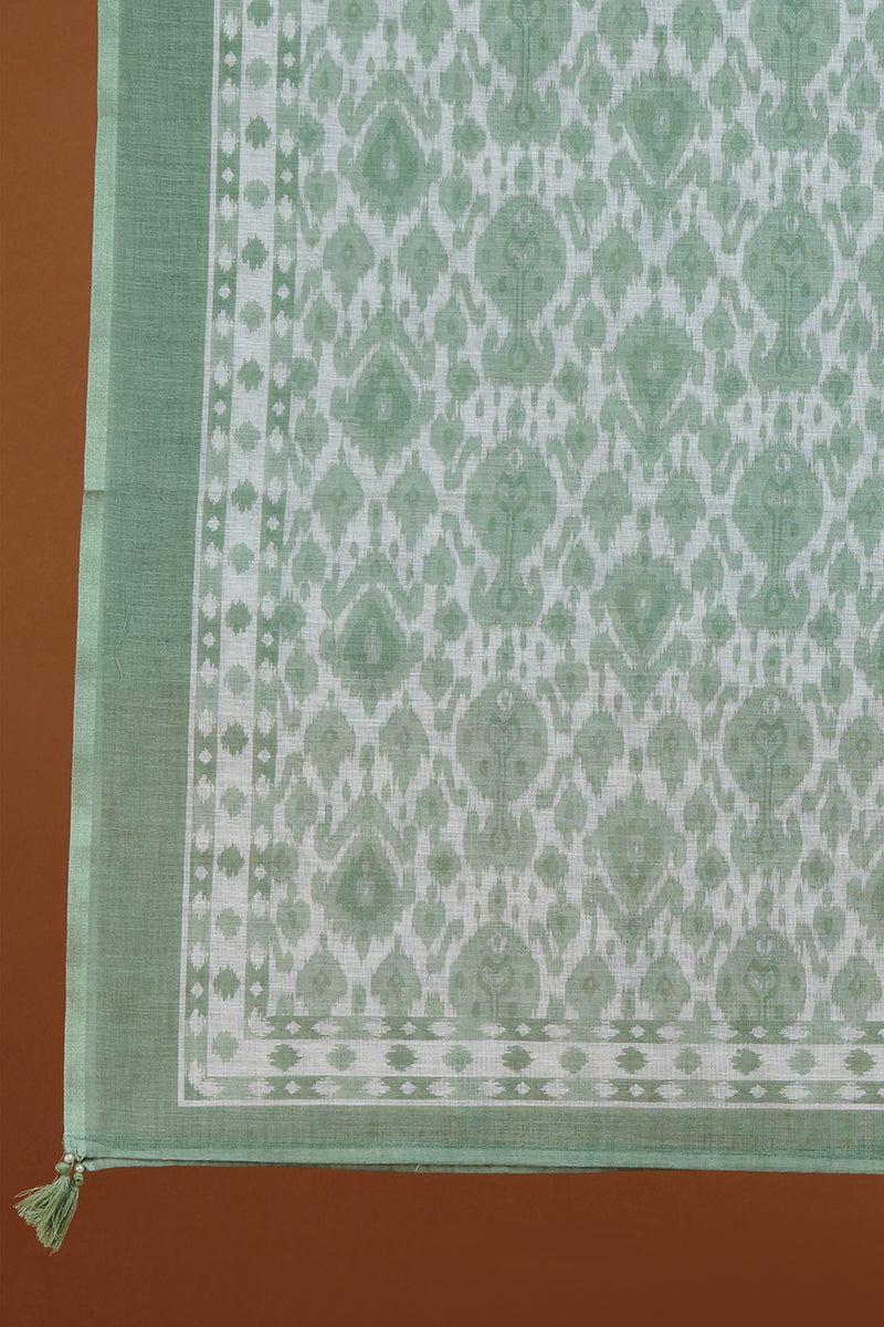 Olive Green Printed Dupatta with Contrast Border