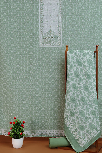 Olive Green Printed Dupatta with Contrast Border