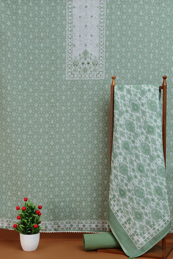 Olive Green Printed Dupatta with Contrast Border