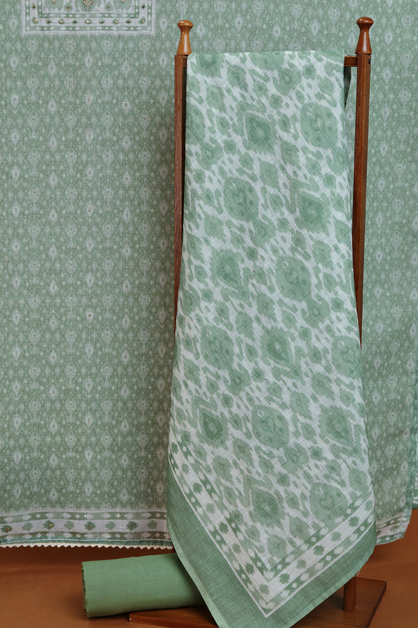 Olive Green Printed Dupatta with Contrast Border