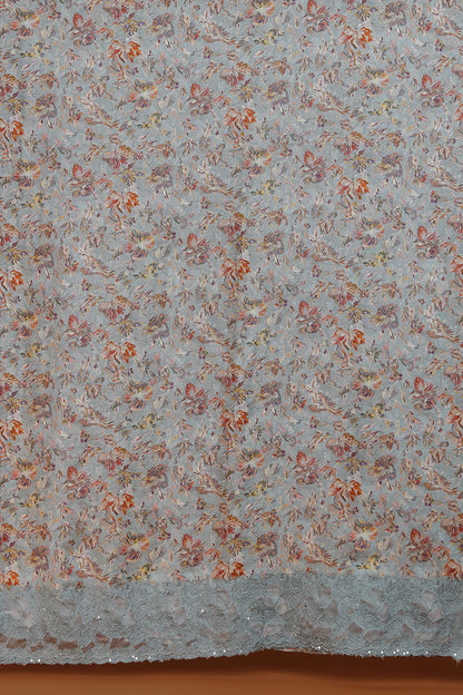 Sage Green Floral Printed Dupatta with Lace Border