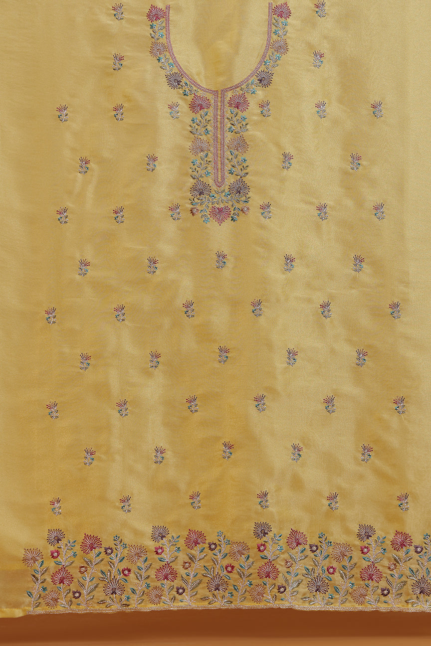 Mustard Floral Embroidered Kurta with Front Panel Detailing