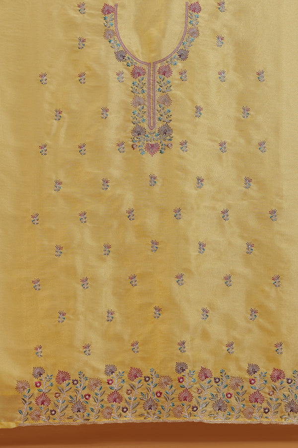 Mustard Floral Embroidered Kurta with Front Panel Detailing