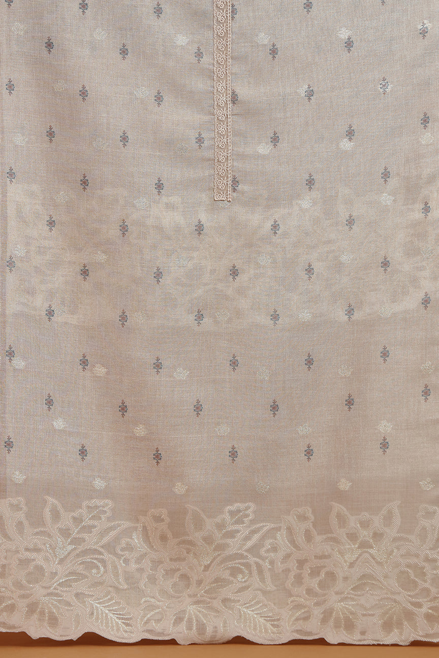 Taupe Floral Woven Kurta Fabric