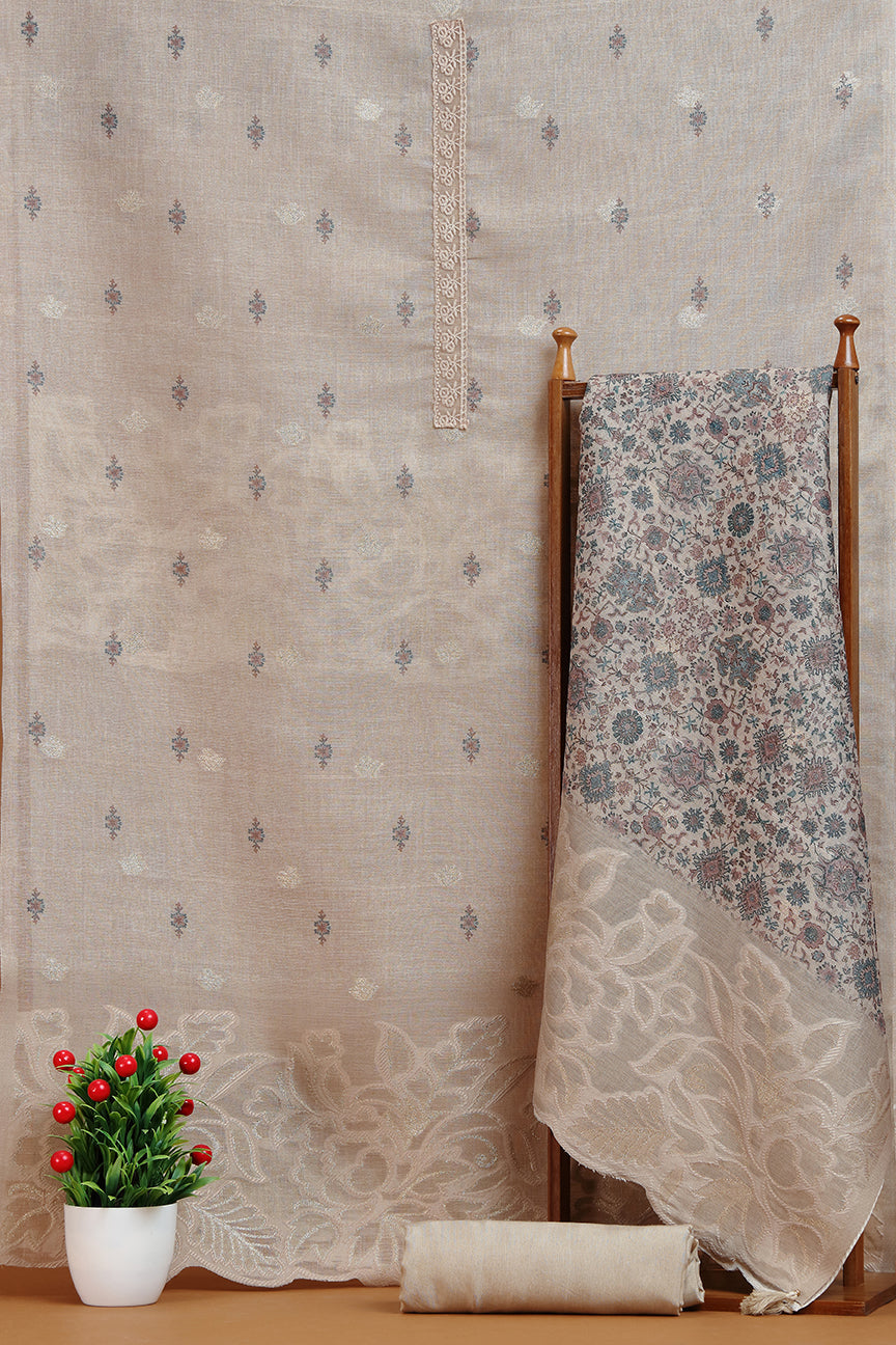 Taupe Floral Woven Kurta Fabric
