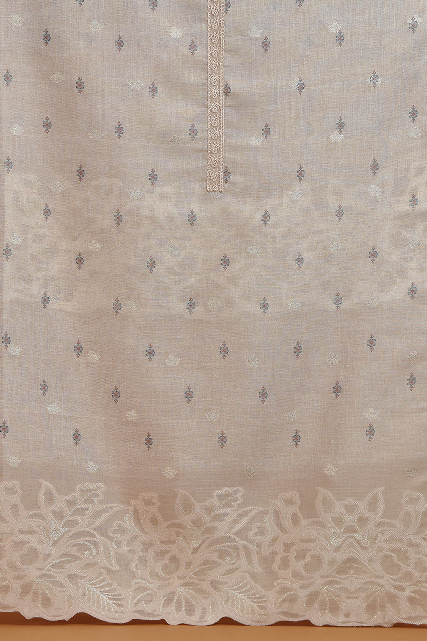 Taupe Floral Woven Kurta Fabric