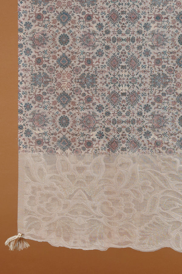 Taupe Floral Woven Kurta Fabric