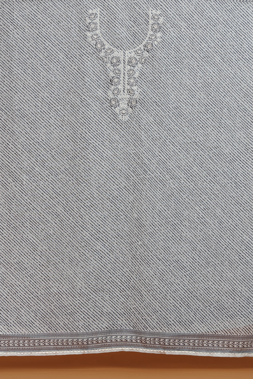 Grey Kurta with White Embroidered Neckline