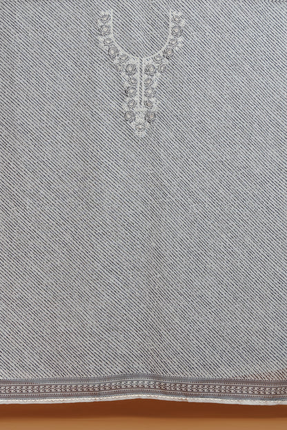 Grey Kurta with White Embroidered Neckline